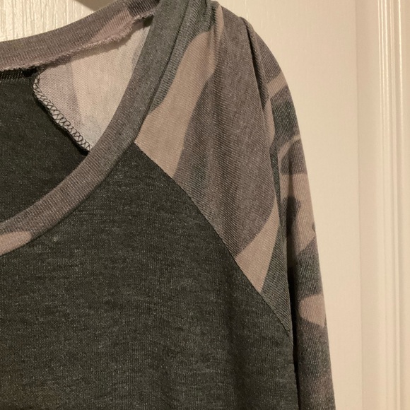 Dark Gray and Camo Raglan Sleeve Top - Picture 4 of 5